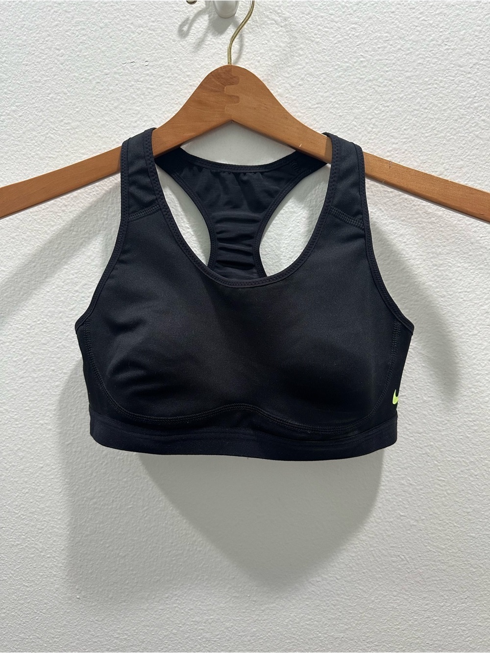 Nike Black green Racerback Sports Bra with Neon Swoosh small dri-fit